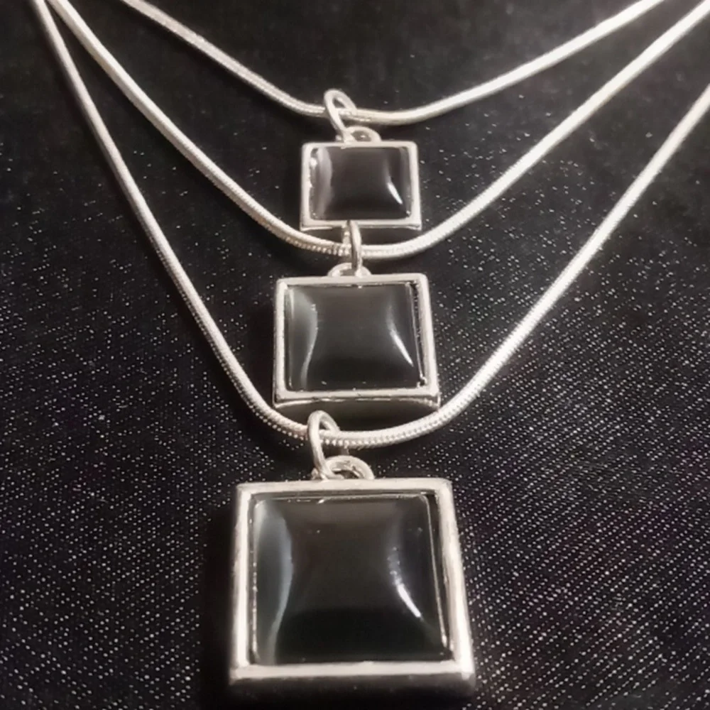 3 Layered Black Pendant & Silver Necklace Snake Chain. - Picture 2 of 4